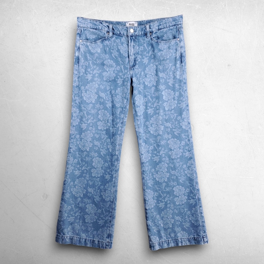 Paige Sonja Jolene Wide Leg Jeans Women 31 Light Blue Floral Toile Boho Coquette
